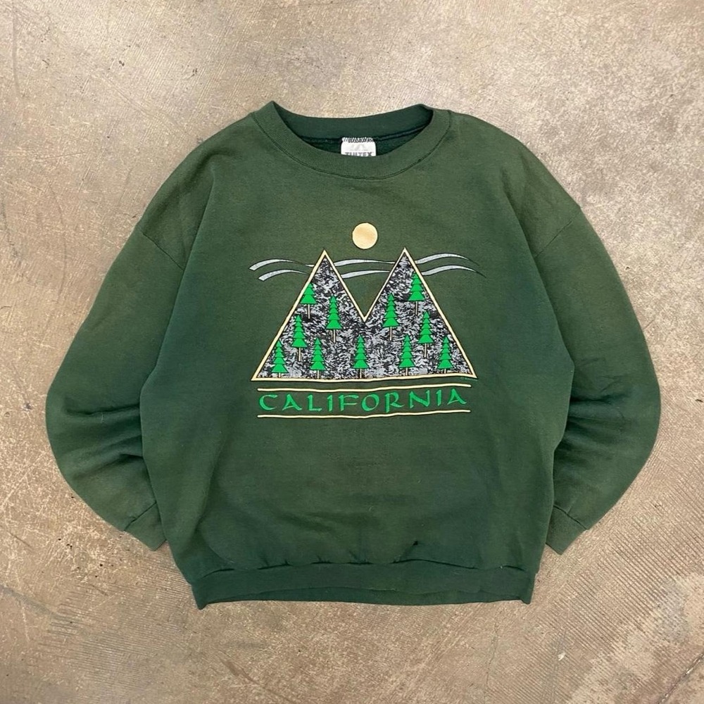 Vintage California Trees 90s Nature Destination Forest Green Sweatshirt Large